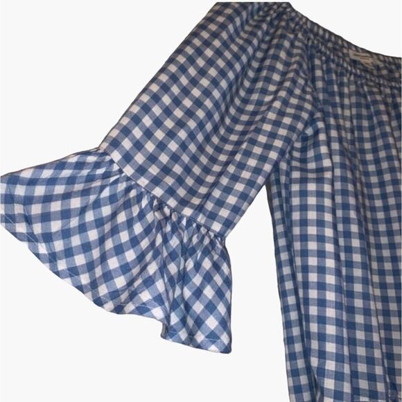 BeachLunchLounge Gingham Off The Shoulder Bell Sleeves Top Women's Size Small Sp - Picture 9 of 10